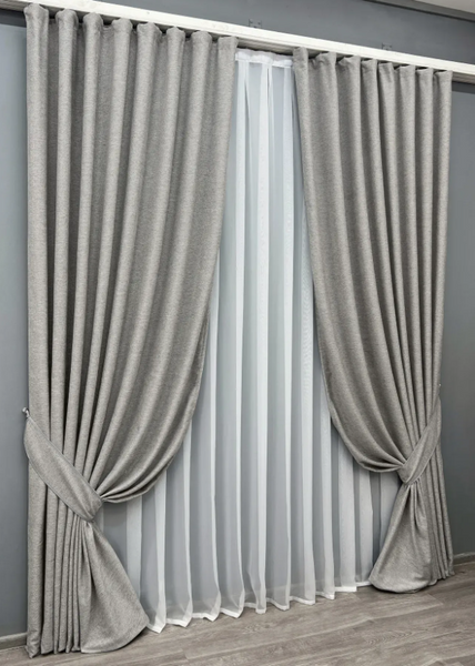 Комплект штор штор фактурний льон преміум, колекція &ldquo;Grand Linen&rdquo;, колір світло-сірий 2041ш 33-1031 2041ш33-1031-11 фото