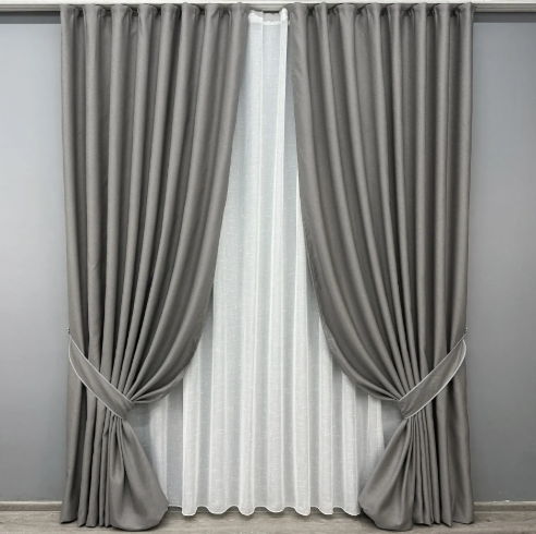 Комплект штор, преміум класу льон фактурний,колекція &laquo;Royal Texture&raquo; колір сірий лб25ш-11 фото