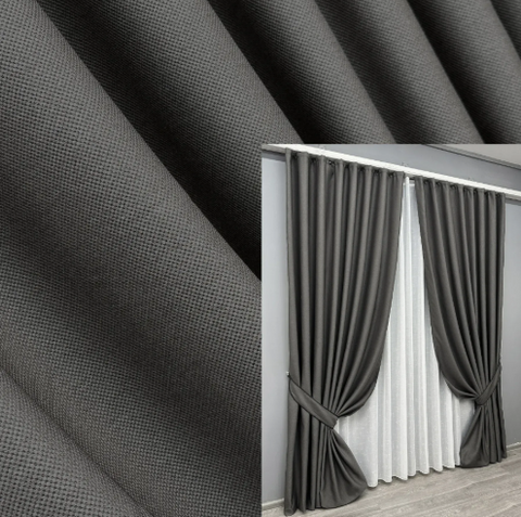 Комплект штор, преміум класу льон фактурний,колекція &laquo;Royal Texture&raquo; колір графітовий лб27ш-11 фото