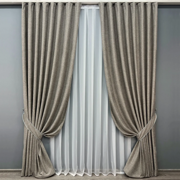 Комплект штор фактурний льон преміум, колекція &ldquo;Grand Linen&rdquo;, колір тауп 2029ш 33-1028 2029ш33-1028-11 фото