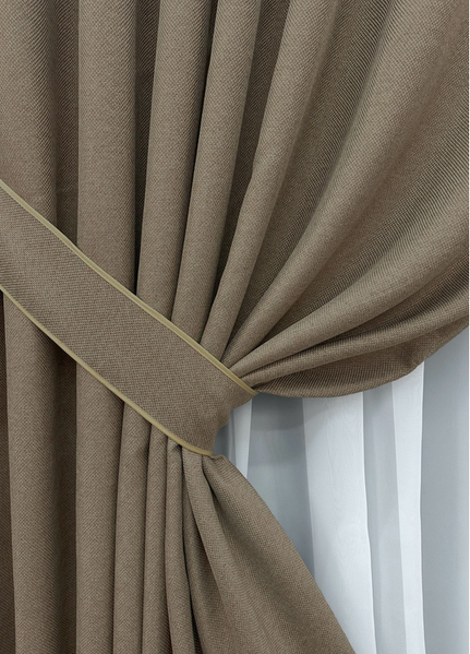 Комплект штор лен-блекаут "Лен Мишковина", цвет темный беж лб34ш-11 фото