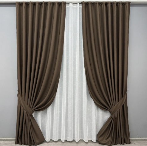Комплект штор, преміум класу льон фактурний,колекція &laquo;Royal Texture&raquo; колір шоколадний лб29ш-11 фото