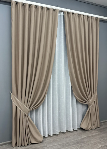 Комплект штор, преміум класу льон фактурний,колекція &laquo;Royal Texture&raquo; колір бежевий лб32ш-11 фото
