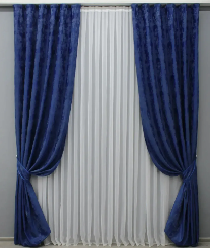 Комплект штор из ткани жаккард коллекция "Sultan YL" Турция, цвет синий 99212-1 фото